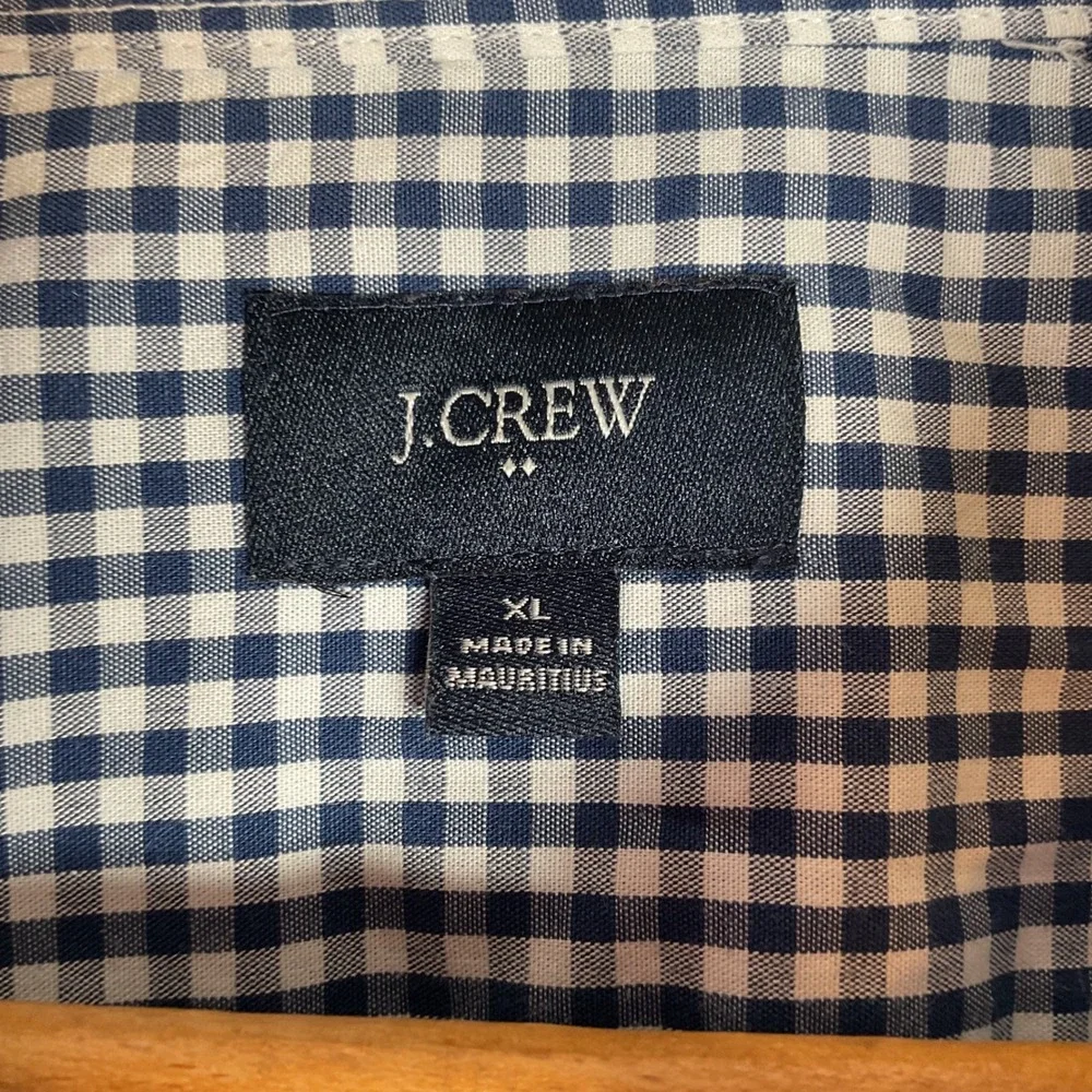 J.Crew Button Down Shirt Mens XL Navy Blue Gingham Plaid Cotton Long Sleeve